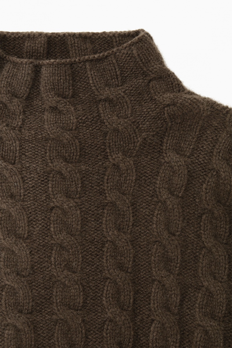 Dámské Svetry COS Cable-Knit Turtleneck Tmavě Hnědé | ZOJY-20879