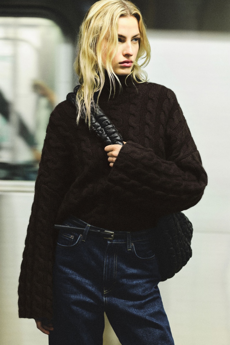Dámské Svetry COS Cable-Knit Turtleneck Tmavě Hnědé | ZOJY-20879