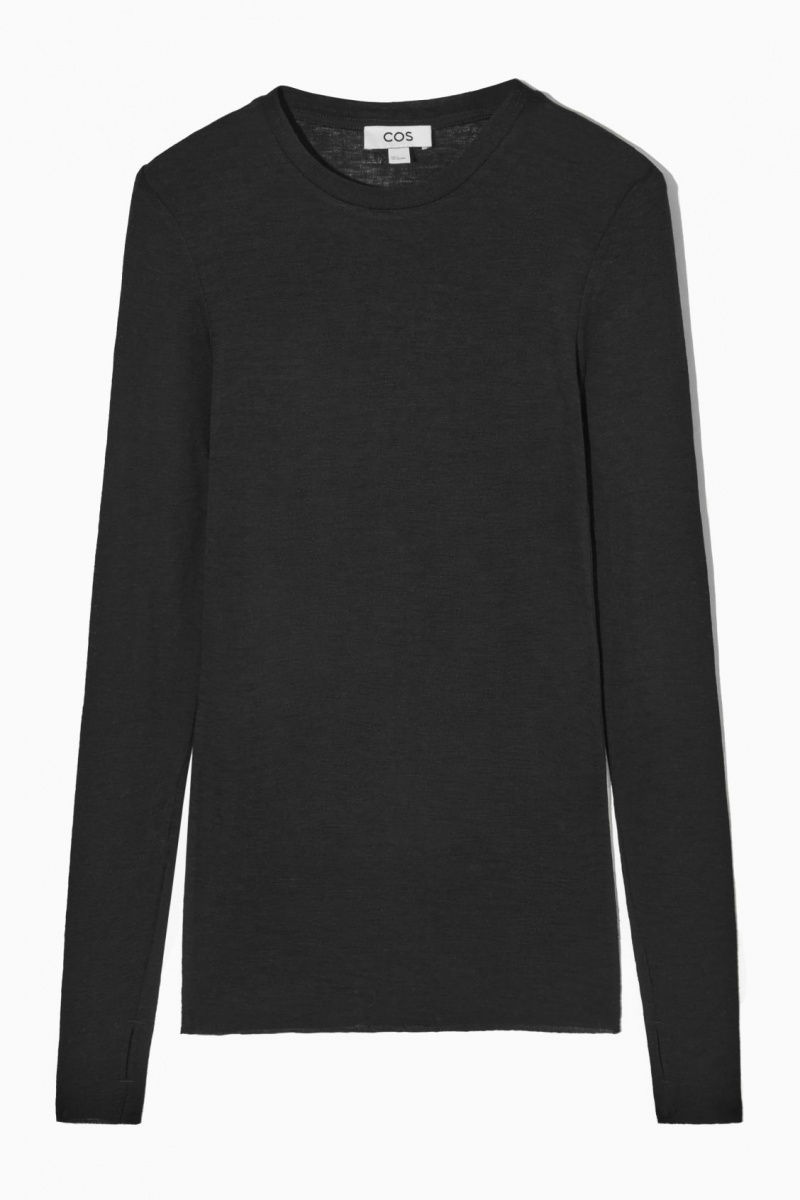 Dámské Svetry COS Crew-Neck Merino Vlna Top Černé | YFGM-76490