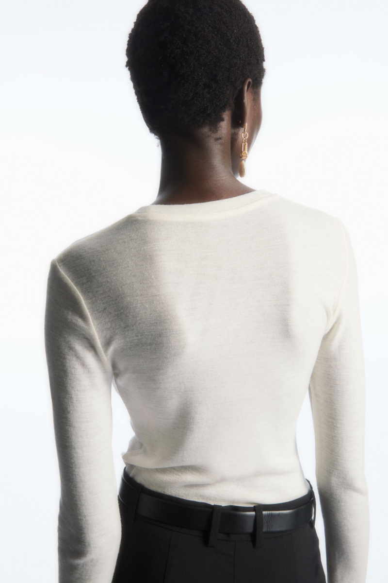 Dámské Svetry COS Crew-Neck Merino Vlna Top Bílé | QTXY-27631
