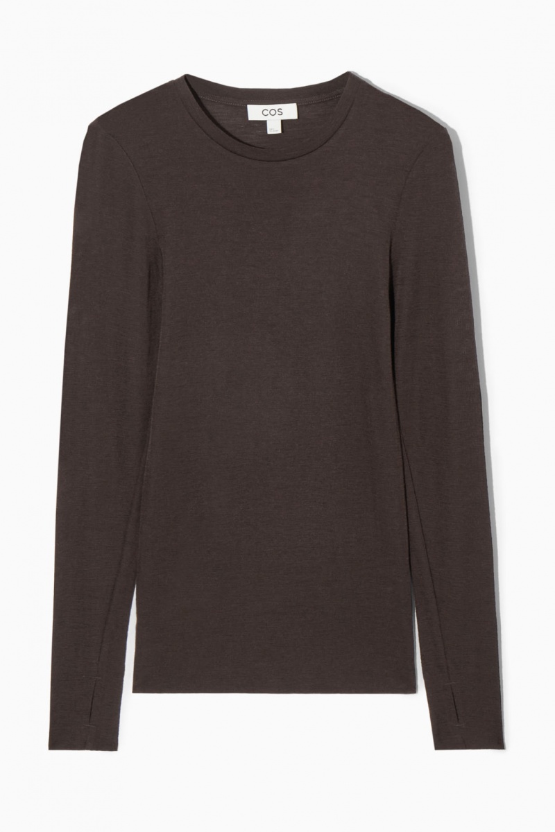 Dámské Svetry COS Crew-Neck Merino Vlna Top Tmavě Hnědé | EGAS-48697