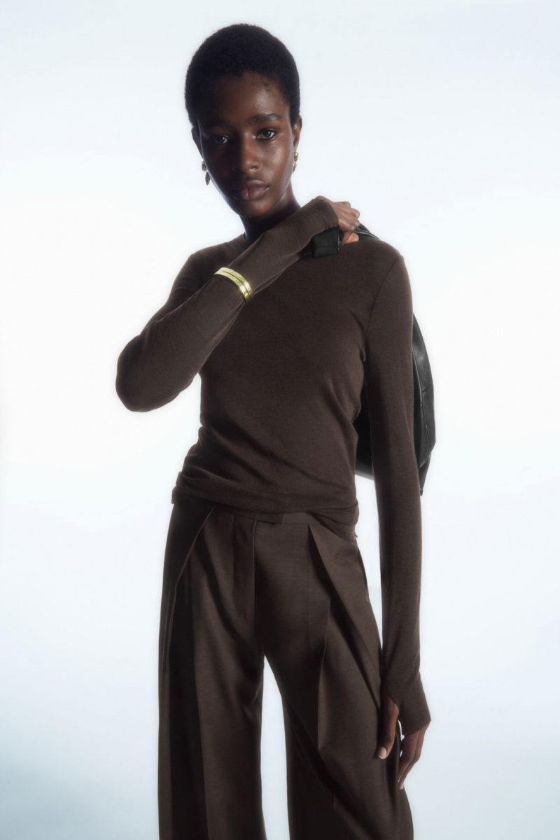 Dámské Svetry COS Crew-Neck Merino Vlna Top Tmavě Hnědé | EGAS-48697