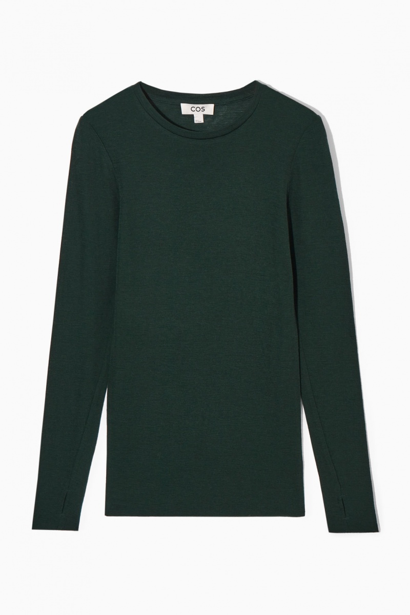 Dámské Svetry COS Crew-Neck Merino Vlna Top Tmavě Zelene | YNDM-34085