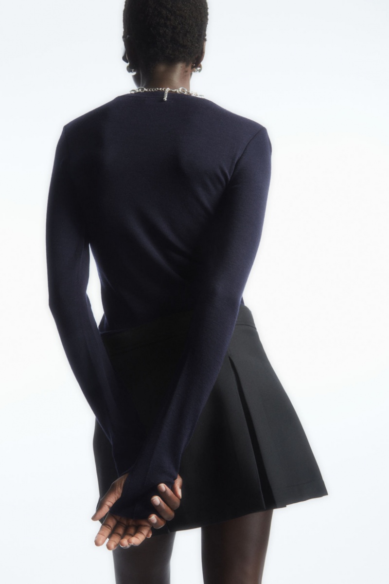 Dámské Svetry COS Crew-Neck Merino Vlna Top Tmavě Blankyt | FKTZ-40297