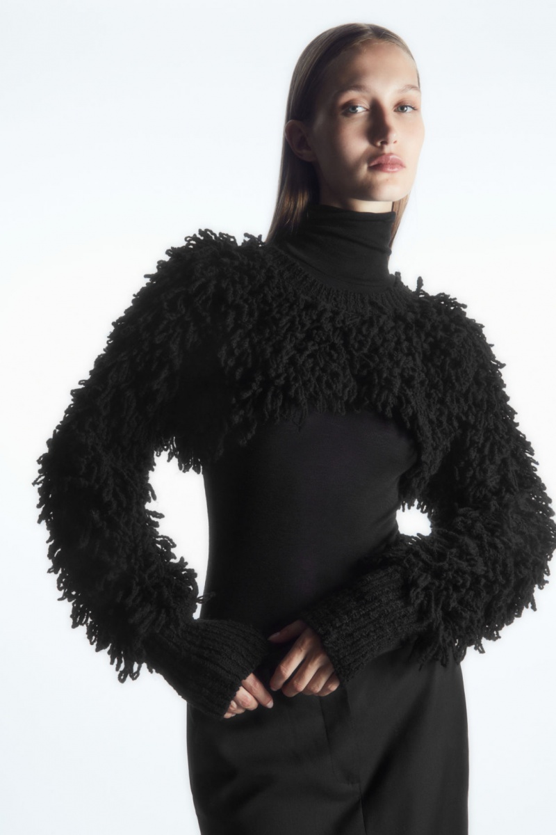 Dámské Svetry COS Cropped Loop-Knit Vlna Hybridní Černé | ZHDB-70583