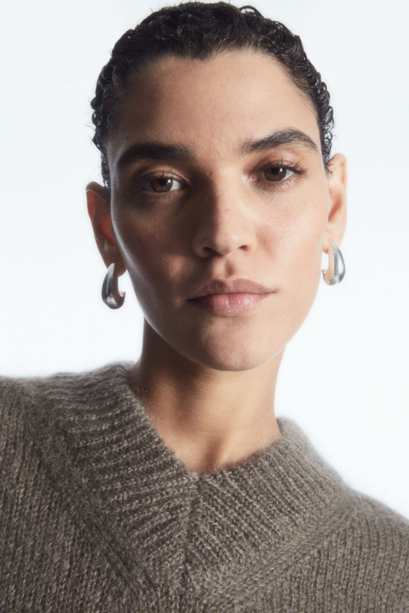 Dámské Svetry COS Cropped V-Neck Mohair Světle Hnědé | BMXP-16347
