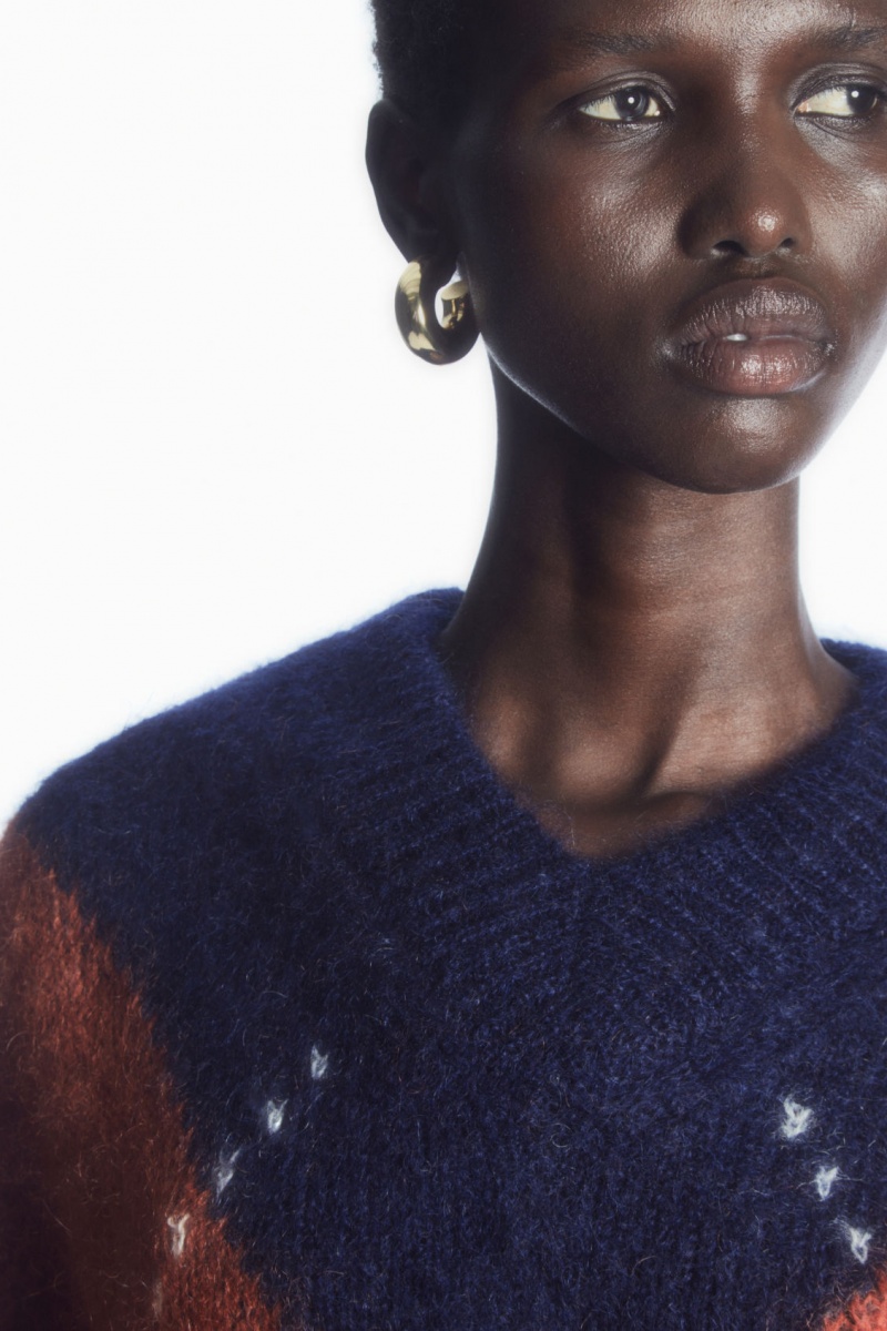 Dámské Svetry COS Cropped V-Neck Mohair Tmavě Blankyt | RTSE-01479