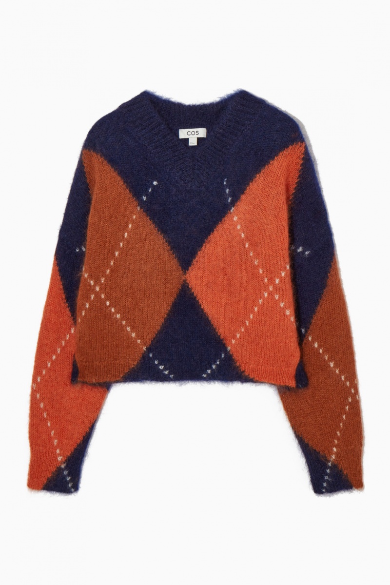 Dámské Svetry COS Cropped V-Neck Mohair Tmavě Blankyt | RTSE-01479