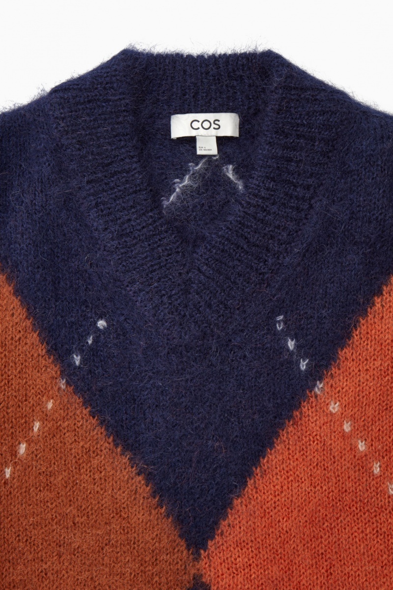 Dámské Svetry COS Cropped V-Neck Mohair Tmavě Blankyt | RTSE-01479