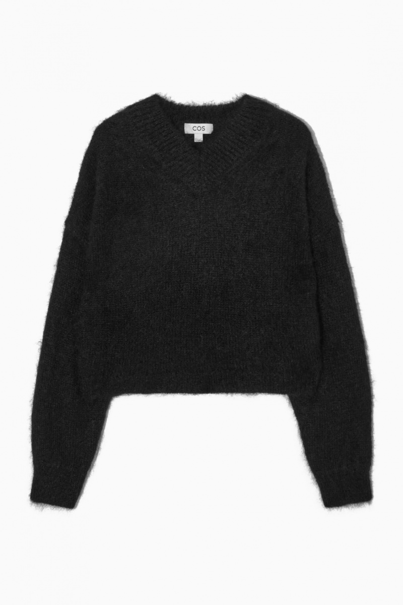 Dámské Svetry COS Cropped V-Neck Mohair Černé | GNXA-03615
