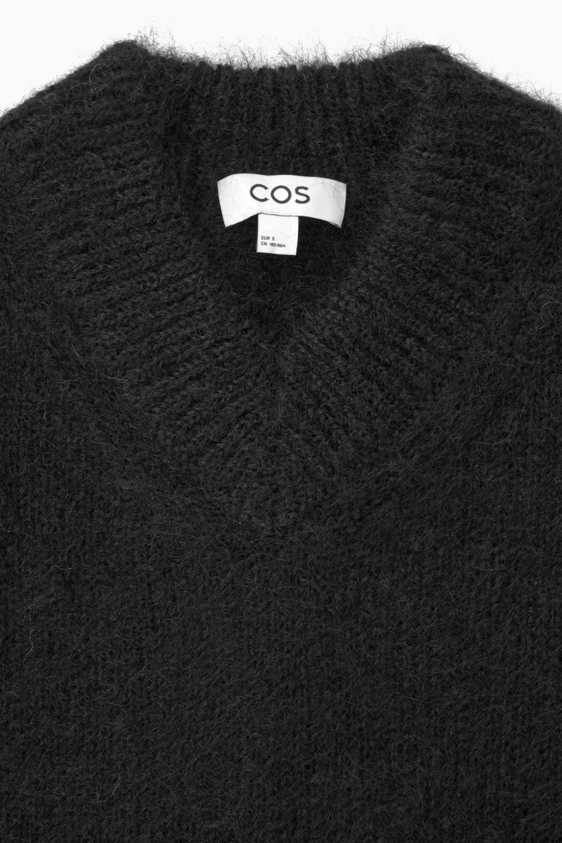 Dámské Svetry COS Cropped V-Neck Mohair Černé | GNXA-03615