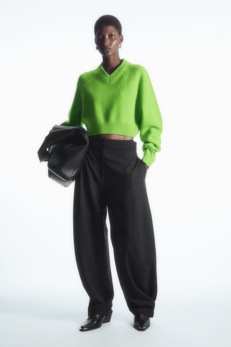 Dámské Svetry COS Cropped V-Neck Vlna Zelene | JLZM-02689