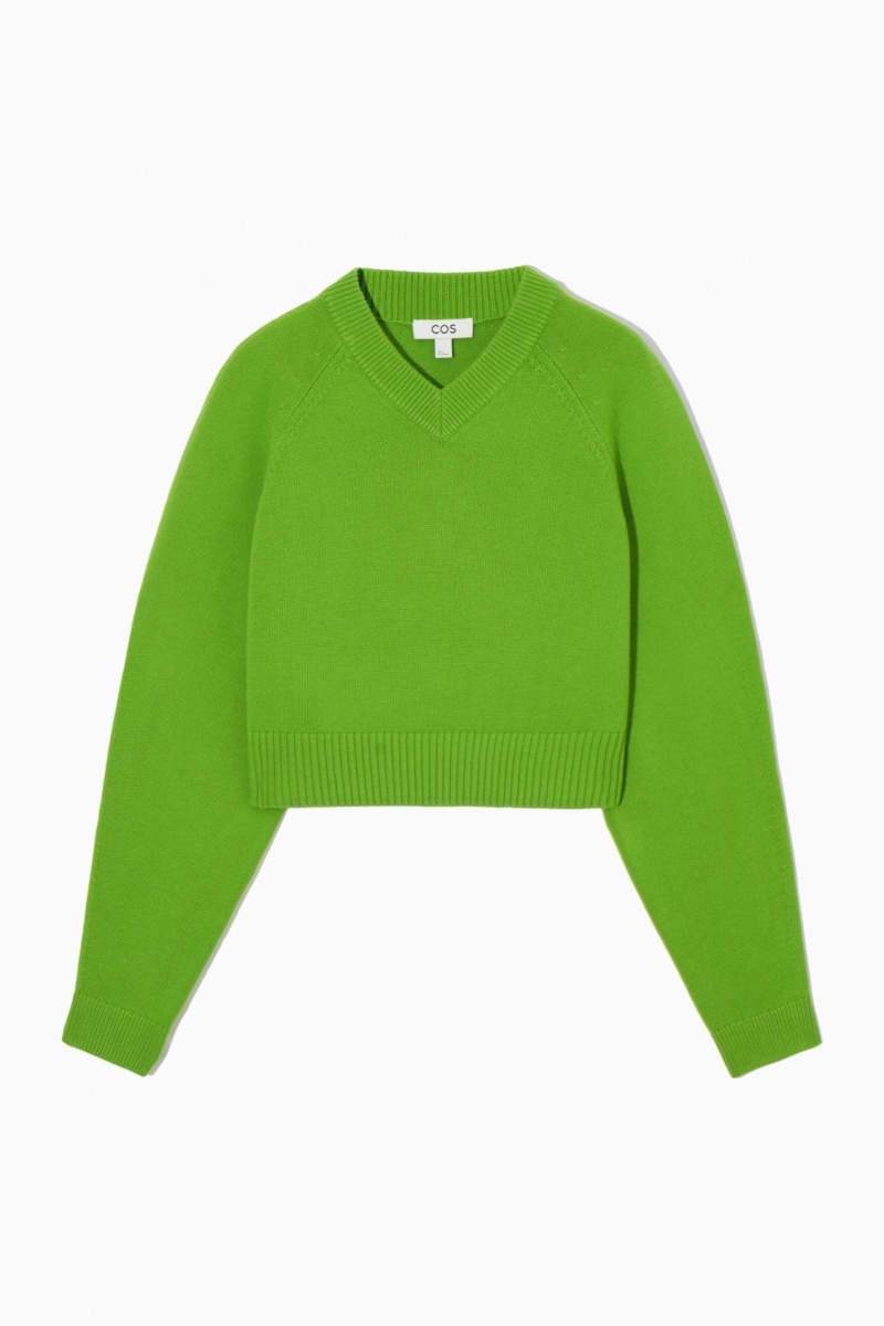 Dámské Svetry COS Cropped V-Neck Vlna Zelene | JLZM-02689