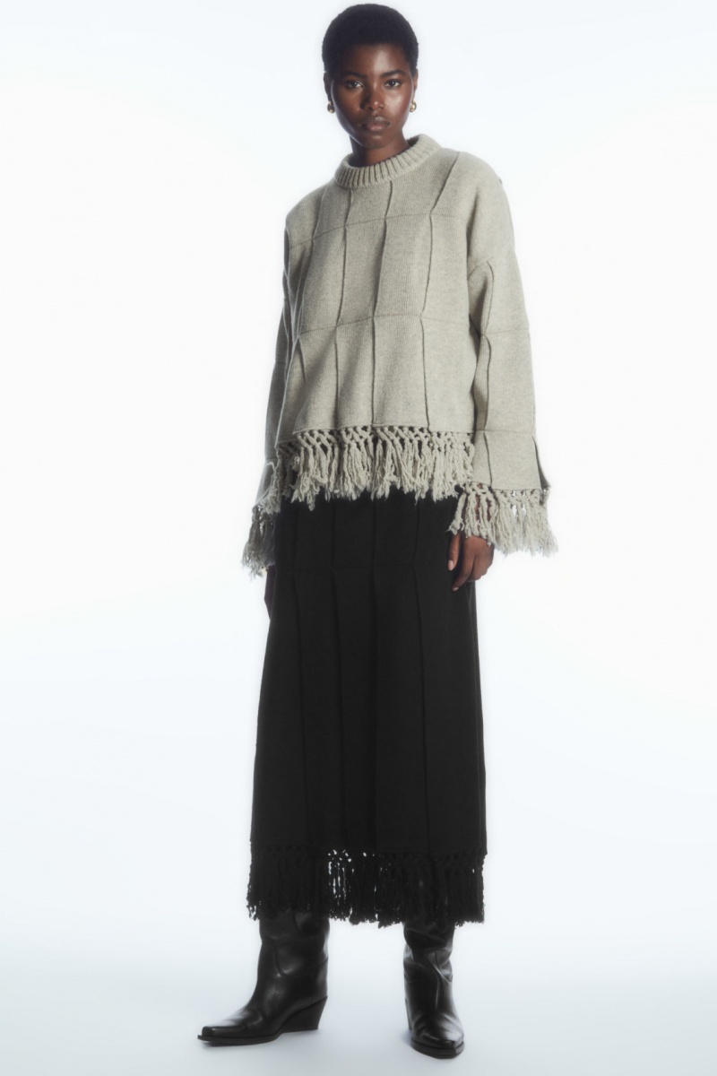 Dámské Svetry COS Fringed Paneled Vlna Světle Šedé | GEHF-45629
