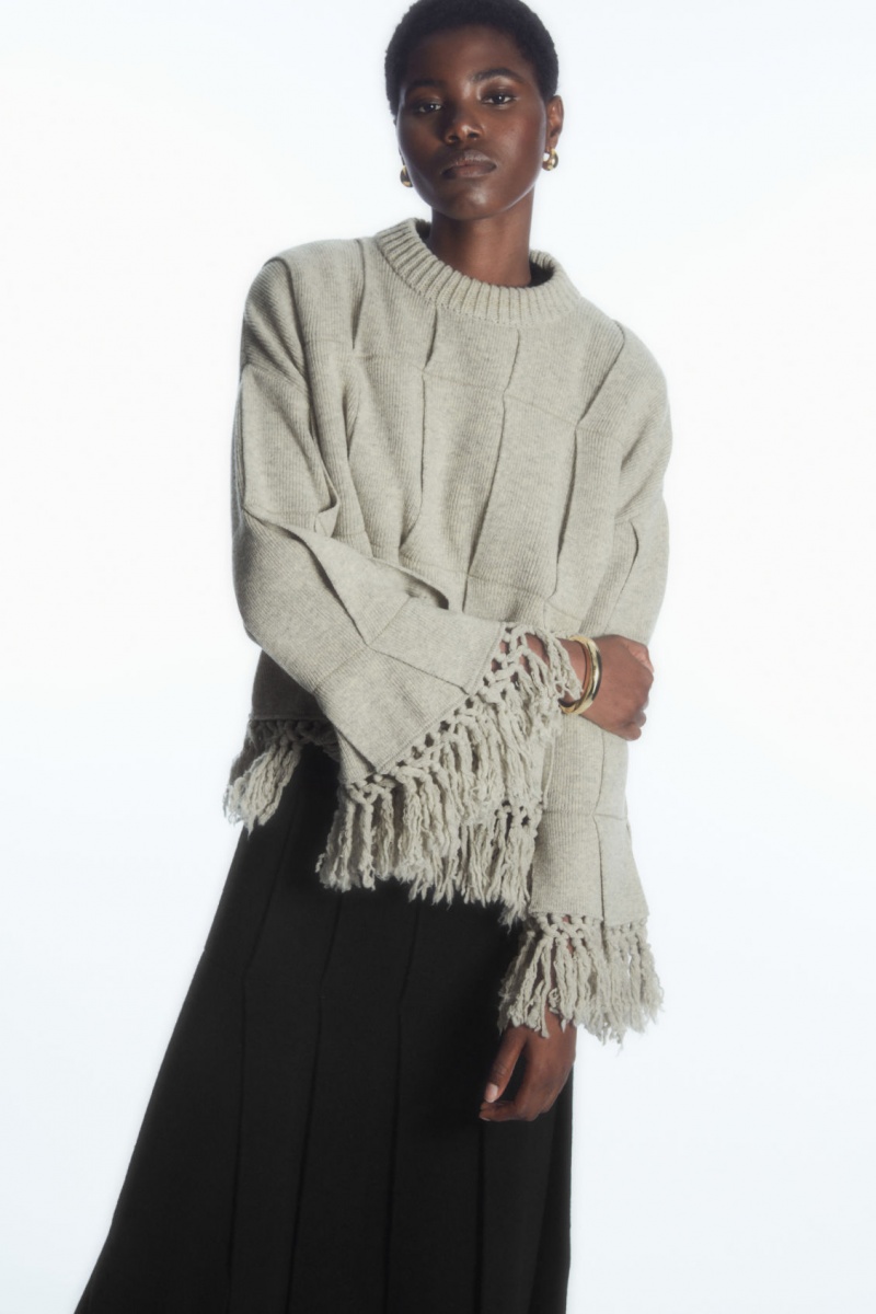 Dámské Svetry COS Fringed Paneled Vlna Světle Šedé | GEHF-45629