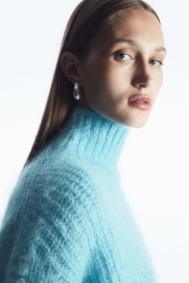 Dámské Svetry COS Funnel-Neck Mohair Tunic Světle Tyrkysové | XEMP-82063