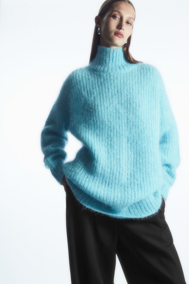Dámské Svetry COS Funnel-Neck Mohair Tunic Světle Tyrkysové | XEMP-82063
