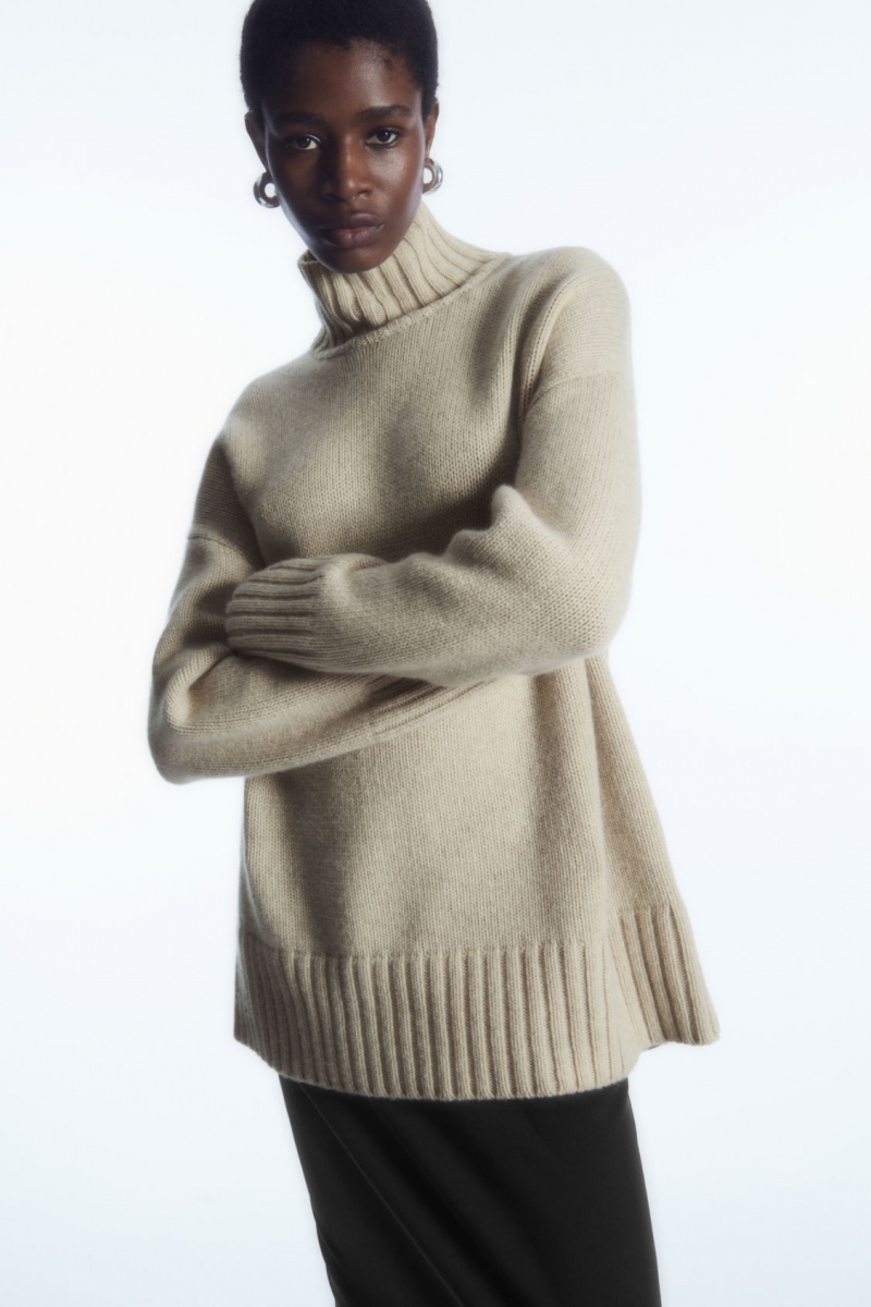 Dámské Svetry COS Funnel-Neck Pure Cashmere Krém | BFDJ-31472