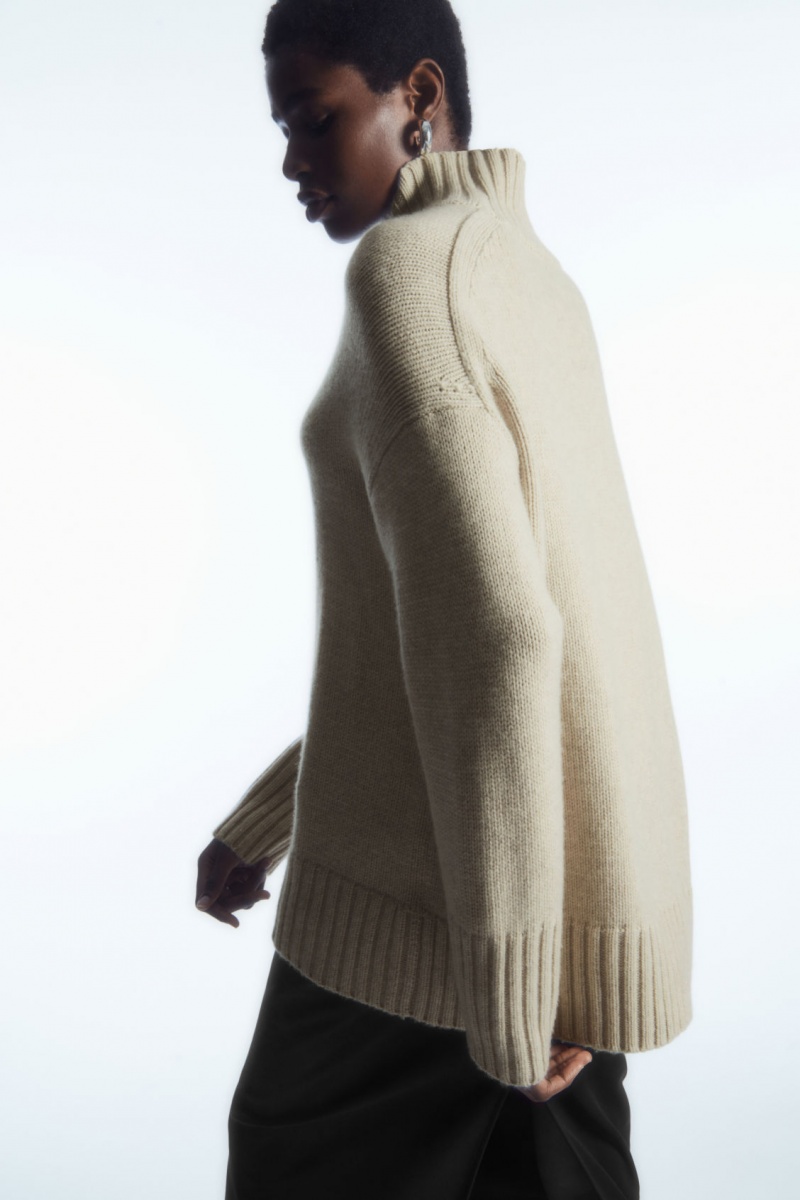 Dámské Svetry COS Funnel-Neck Pure Cashmere Krém | BFDJ-31472