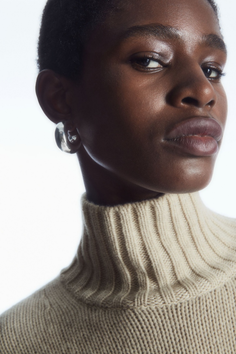 Dámské Svetry COS Funnel-Neck Pure Cashmere Krém | BFDJ-31472