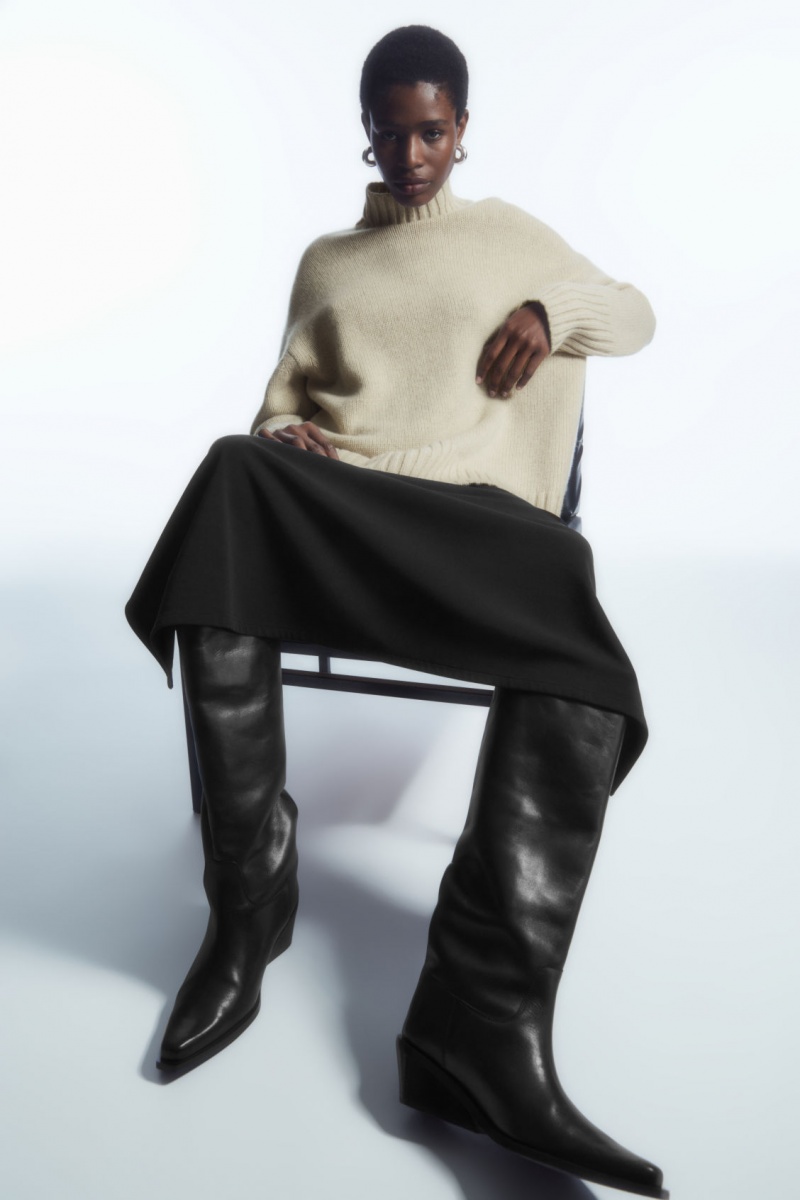 Dámské Svetry COS Funnel-Neck Pure Cashmere Krém | BFDJ-31472