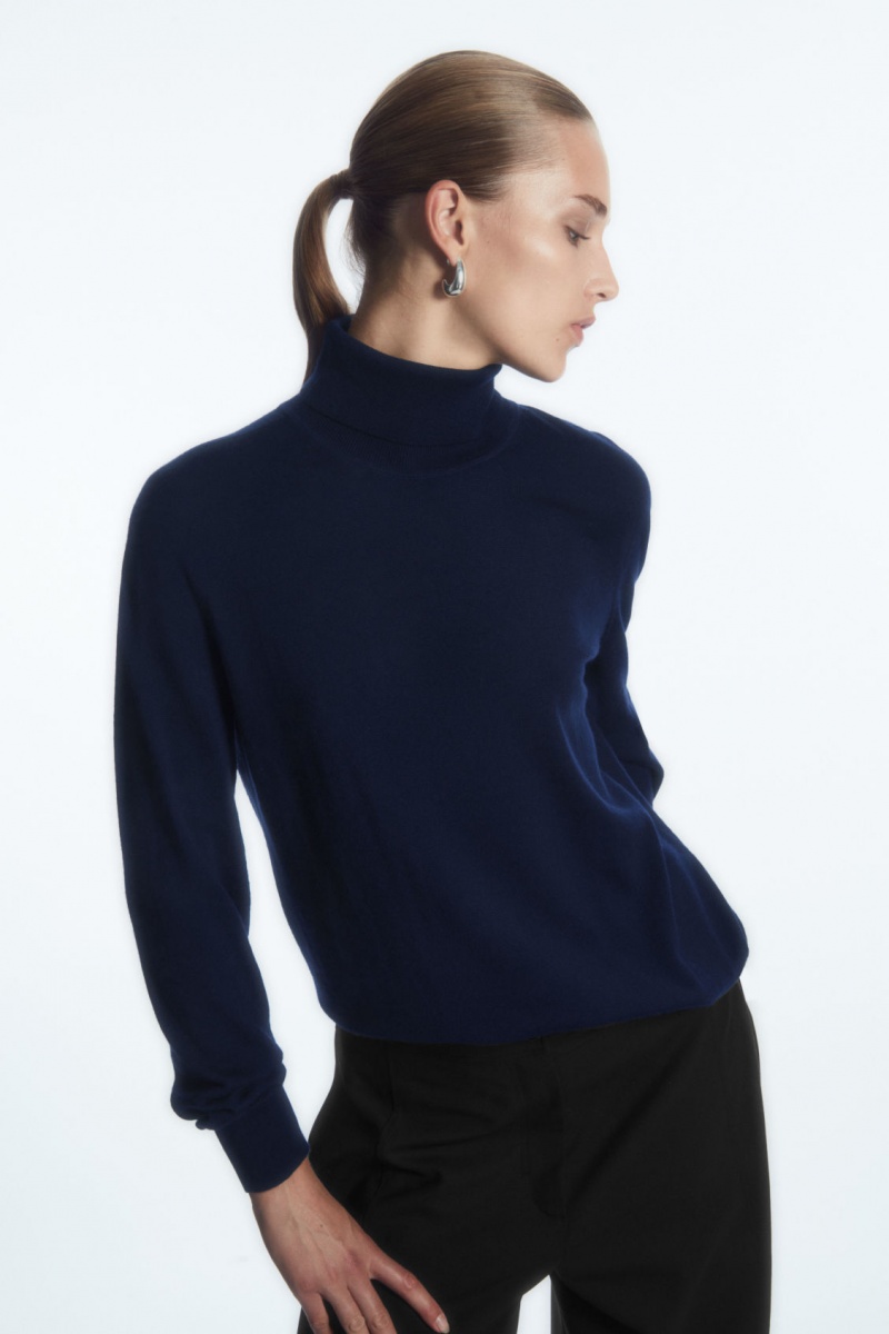 Dámské Svetry COS Merino Vlna Roll-Neck Tmavě Blankyt | VAYR-26048