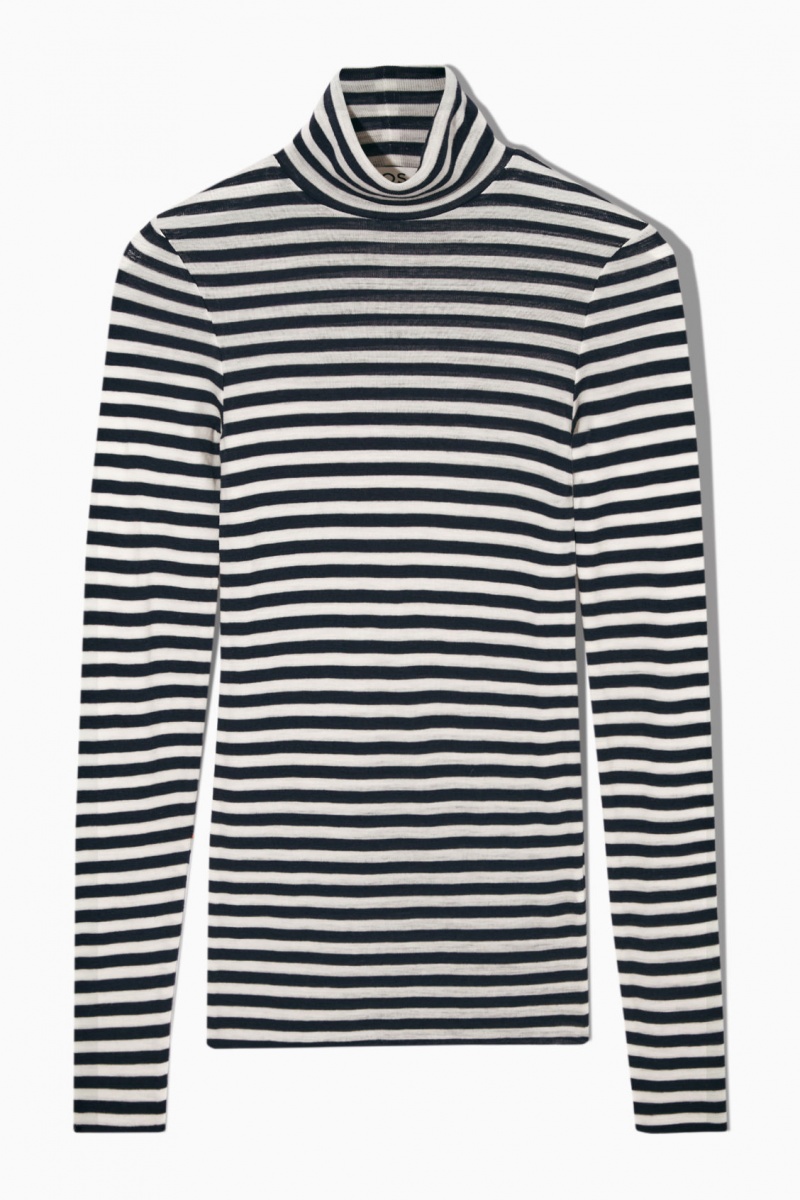 Dámské Svetry COS Merino Vlna Turtleneck Top Tmavě Blankyt Bílé | KNSC-80179