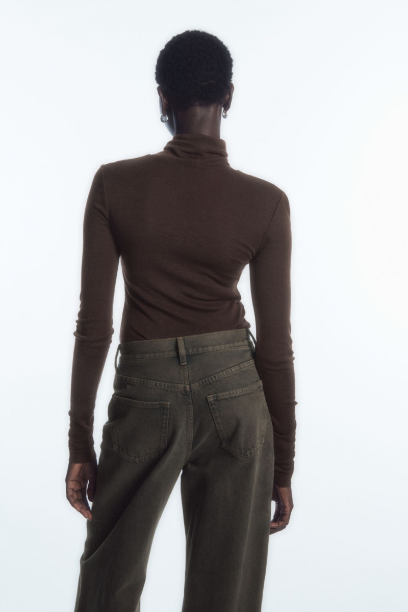 Dámské Svetry COS Merino Vlna Turtleneck Top Tmavě Hnědé | RFNH-63087