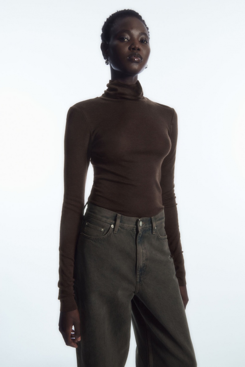 Dámské Svetry COS Merino Vlna Turtleneck Top Tmavě Hnědé | RFNH-63087