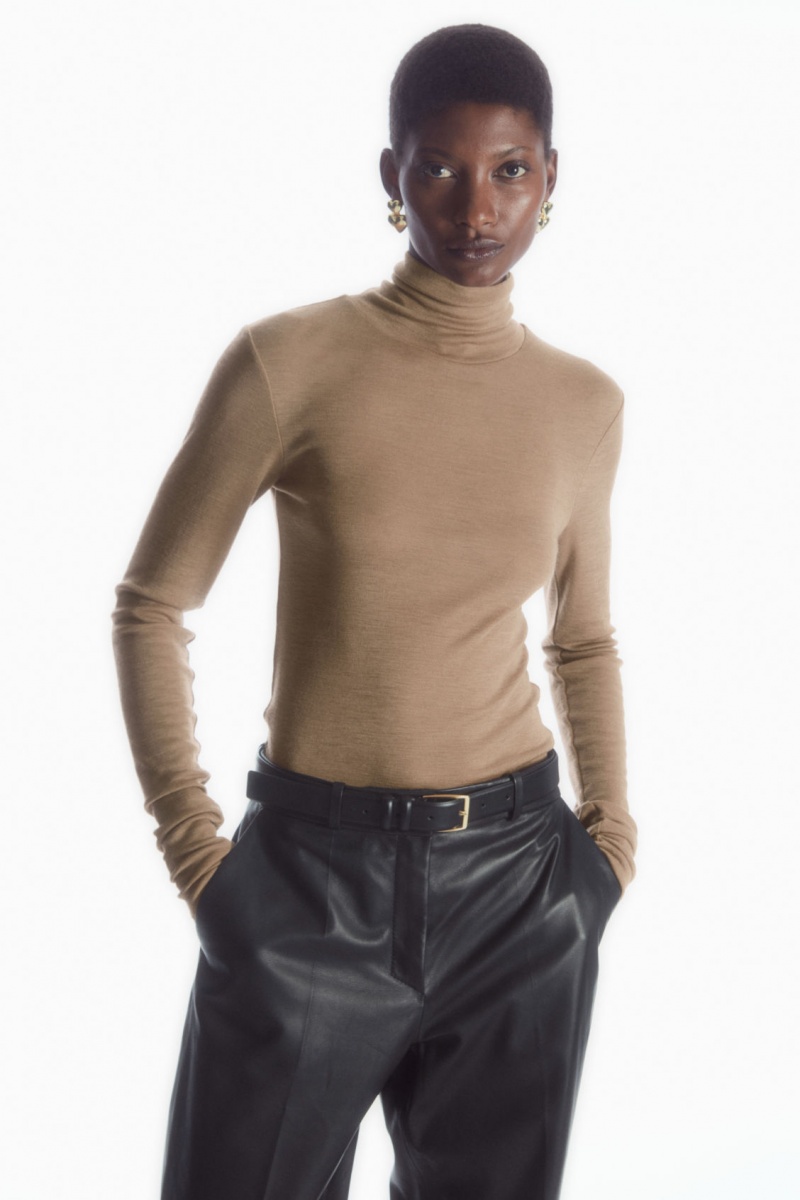 Dámské Svetry COS Merino Vlna Turtleneck Top Tmavě Béžový | MUPT-93852
