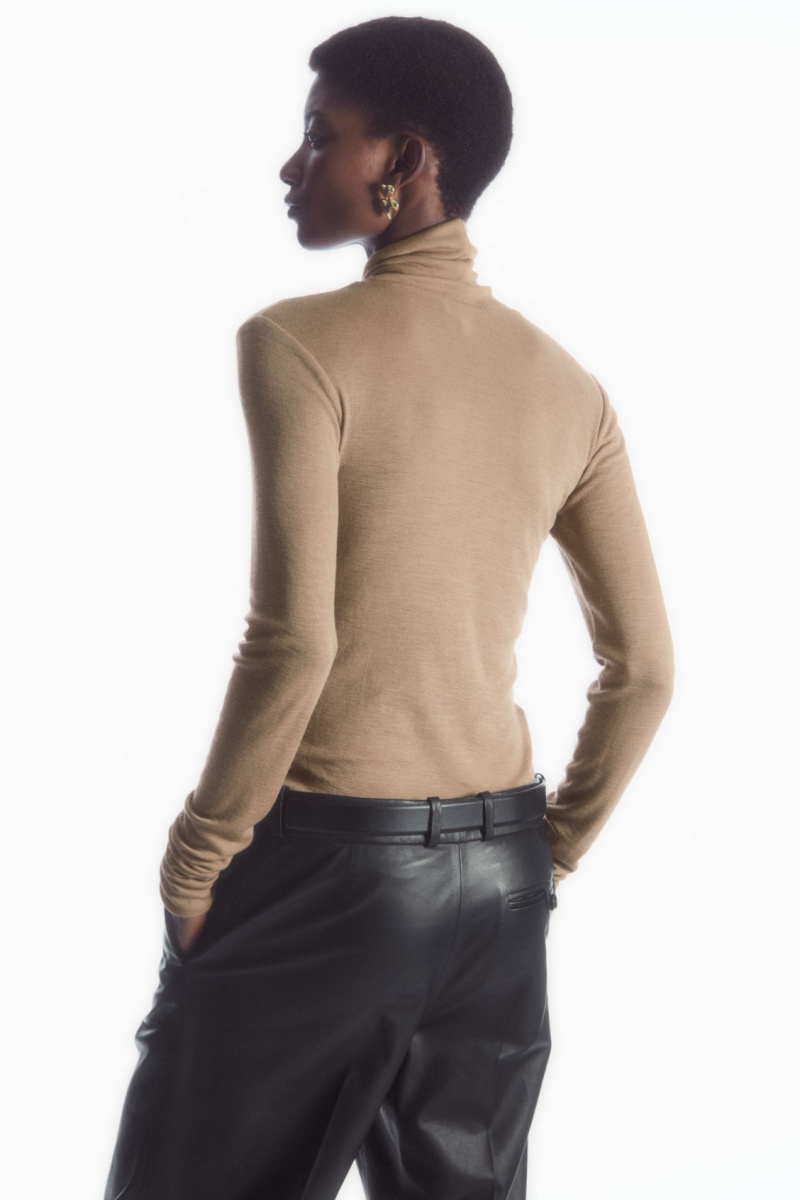 Dámské Svetry COS Merino Vlna Turtleneck Top Tmavě Béžový | MUPT-93852