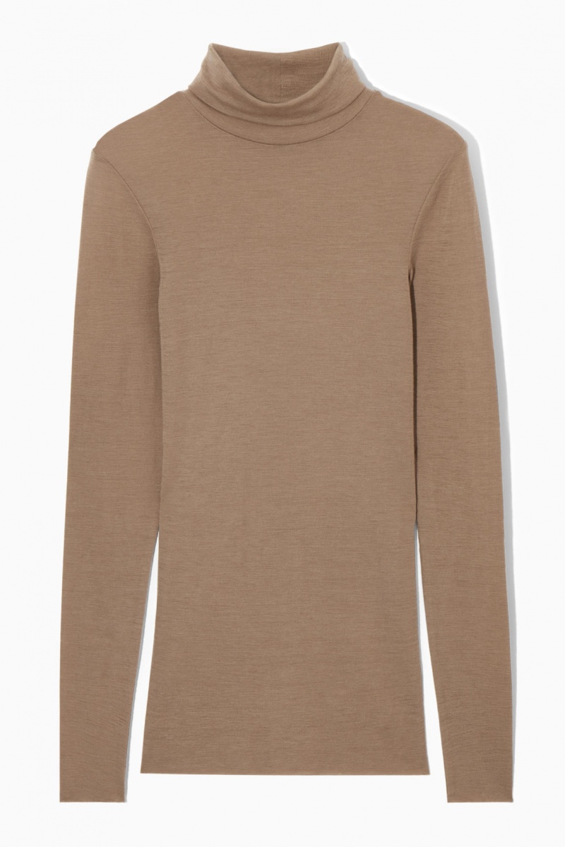 Dámské Svetry COS Merino Vlna Turtleneck Top Tmavě Béžový | MUPT-93852