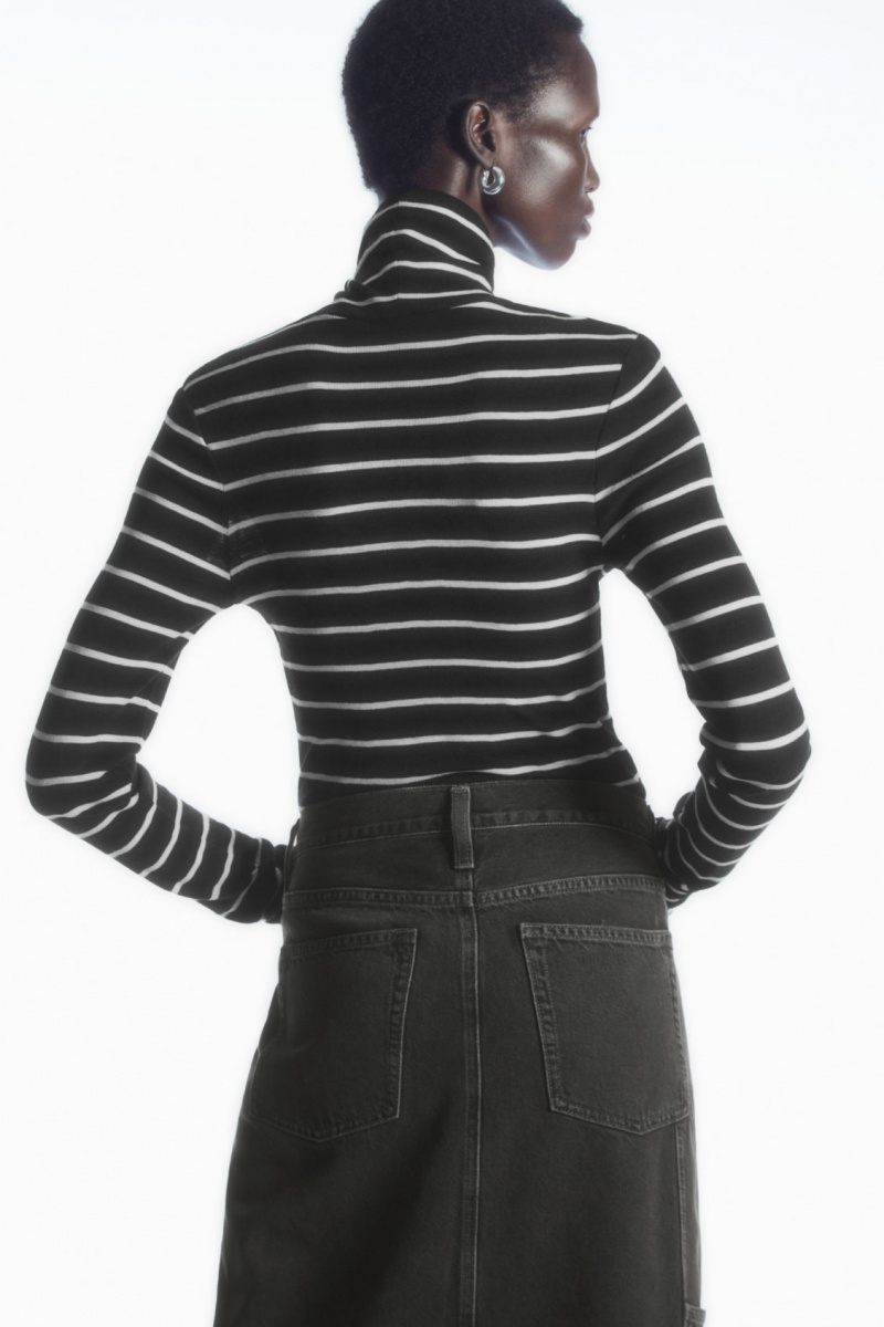 Dámské Svetry COS Merino Vlna Turtleneck Top Černé Bílé | SHQG-89126