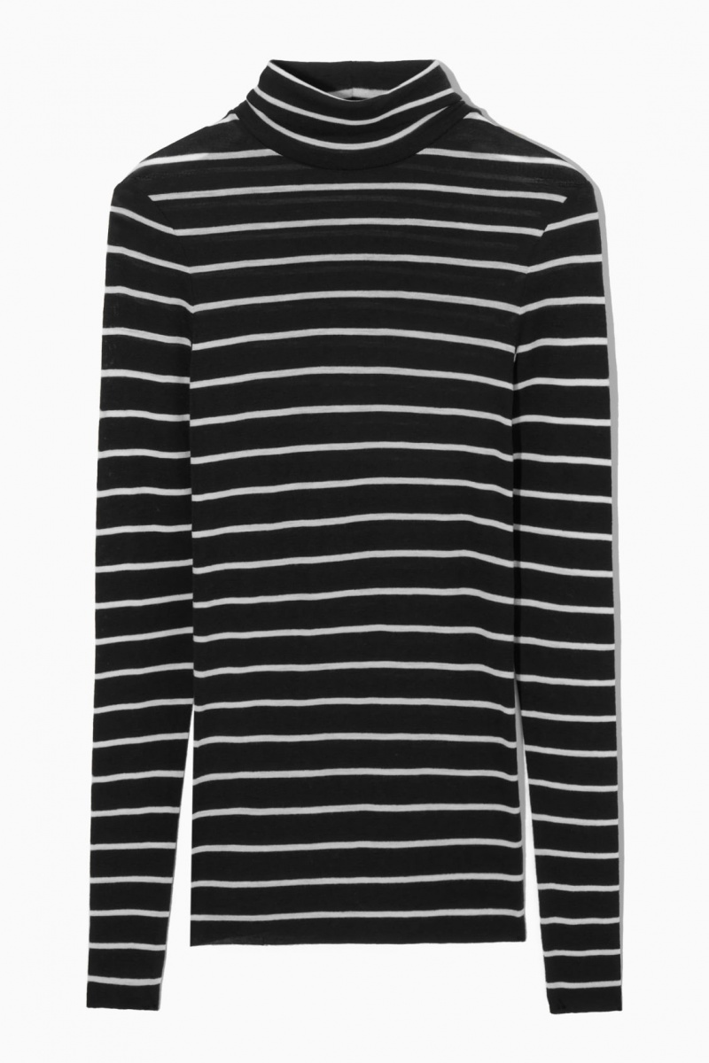 Dámské Svetry COS Merino Vlna Turtleneck Top Černé Bílé | SHQG-89126