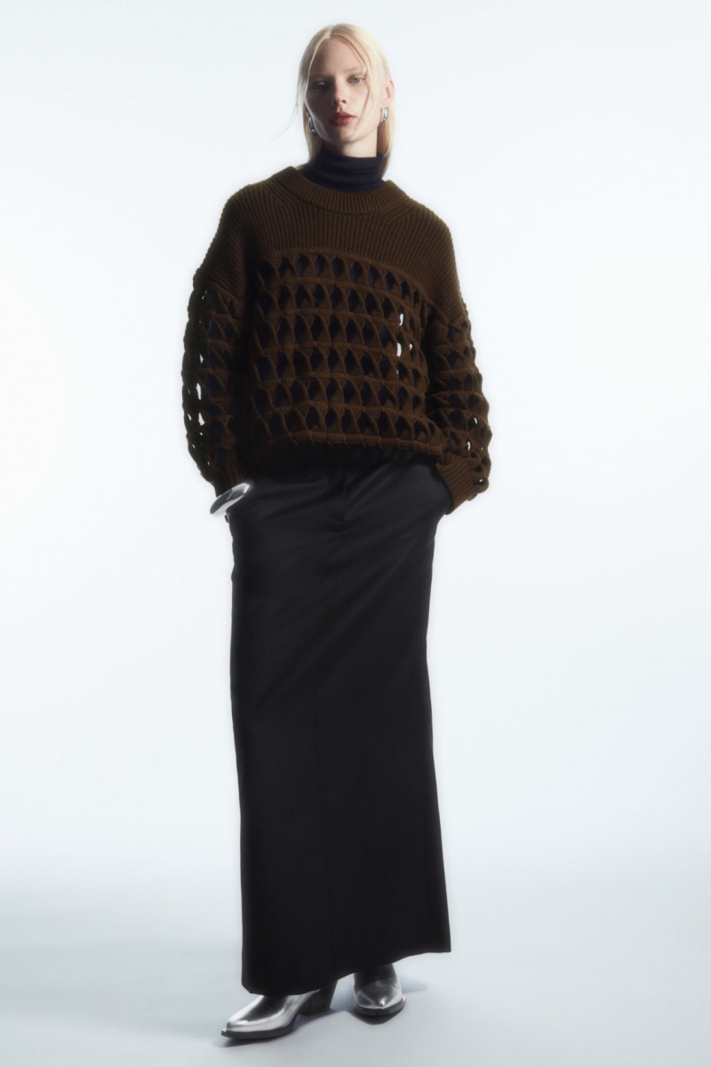 Dámské Svetry COS Open-Knit Vlna Tmavě Hnědé | AOPE-74280