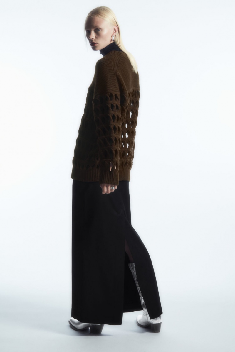 Dámské Svetry COS Open-Knit Vlna Tmavě Hnědé | AOPE-74280