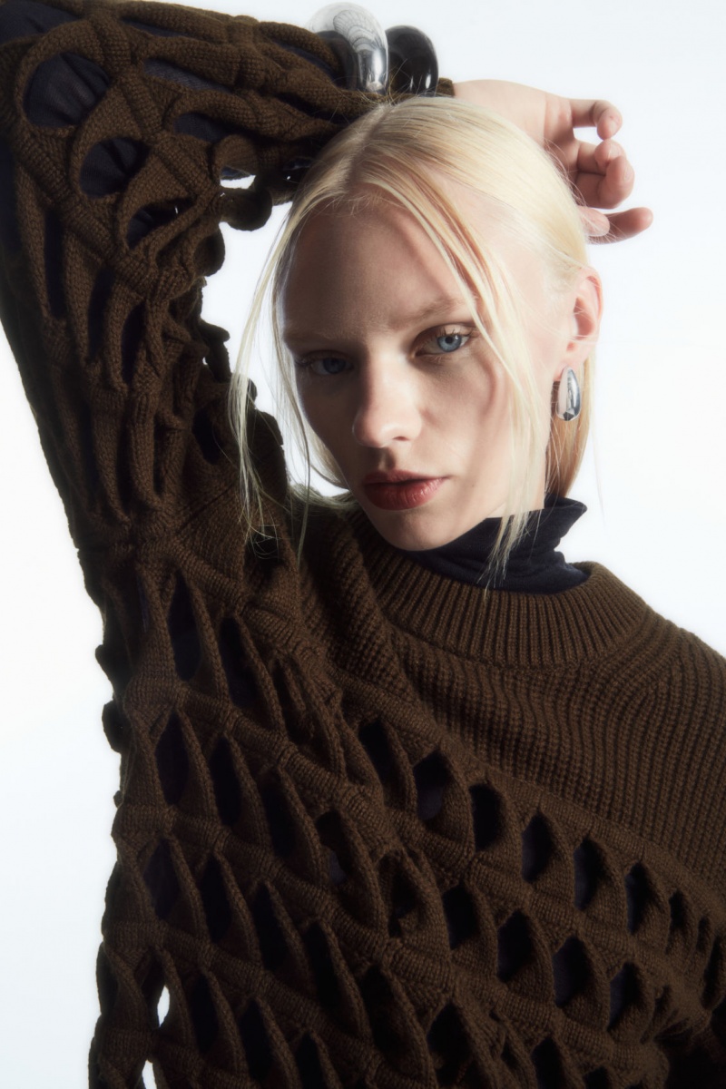 Dámské Svetry COS Open-Knit Vlna Tmavě Hnědé | AOPE-74280