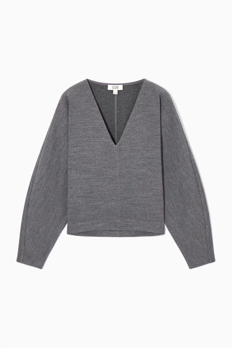 Dámské Svetry COS V-Neck Boiled-Vlna Šedé | TIVA-69540