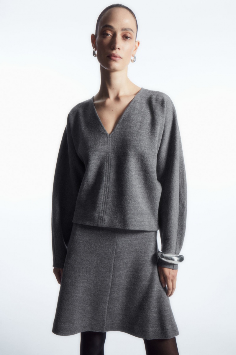 Dámské Svetry COS V-Neck Boiled-Vlna Šedé | TIVA-69540