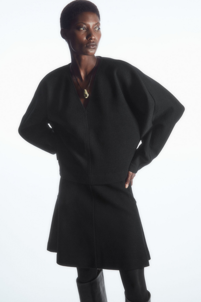 Dámské Svetry COS V-Neck Boiled-Vlna Černé | VMNB-43812