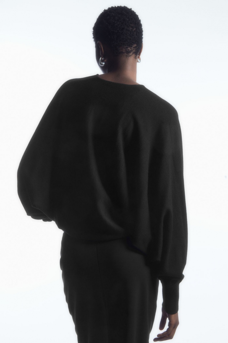 Dámské Svetry COS V-Neck Merino Vlna Batwing Černé | LXPE-76981