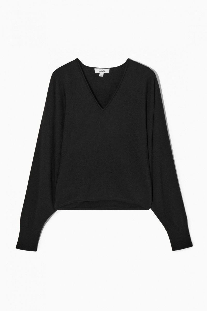 Dámské Svetry COS V-Neck Merino Vlna Batwing Černé | LXPE-76981