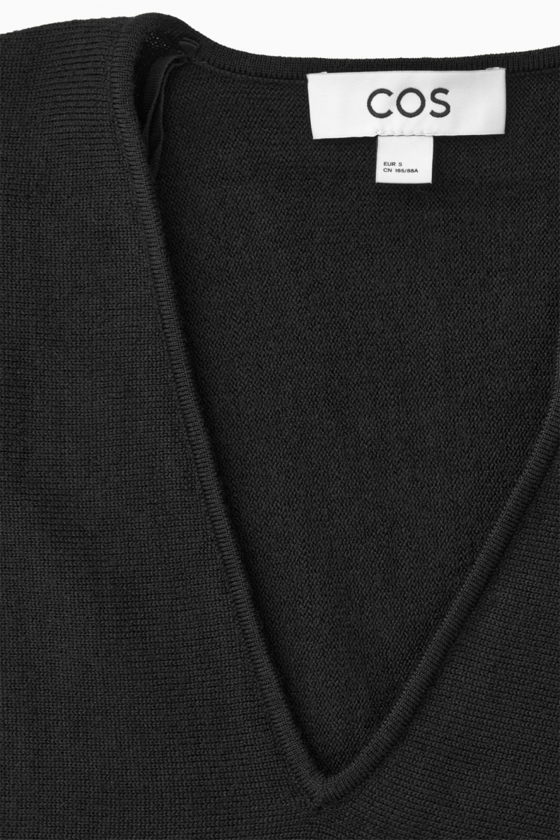 Dámské Svetry COS V-Neck Merino Vlna Batwing Černé | LXPE-76981