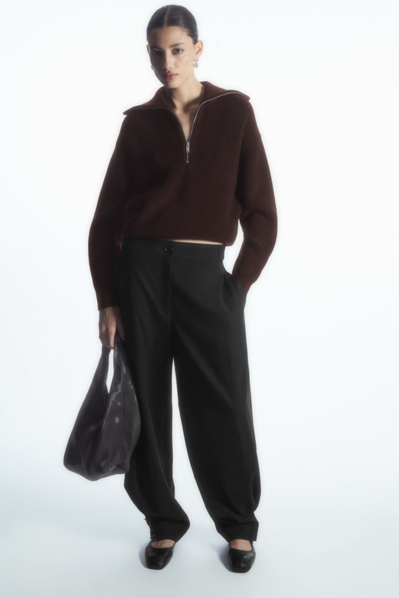 Dámské Svetry COS Vlna And Bavlněné Half-Zip Tmavě Hnědé | ESNW-57893