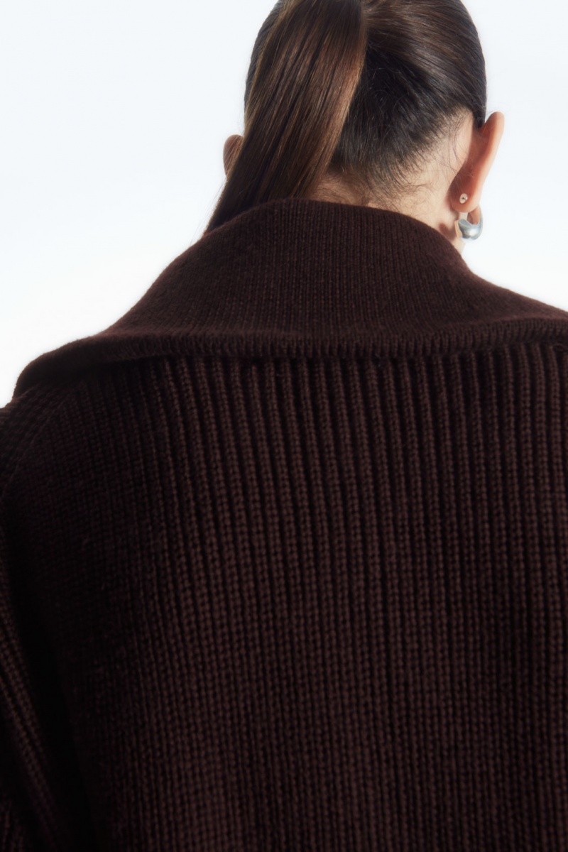Dámské Svetry COS Vlna And Bavlněné Half-Zip Tmavě Hnědé | ESNW-57893