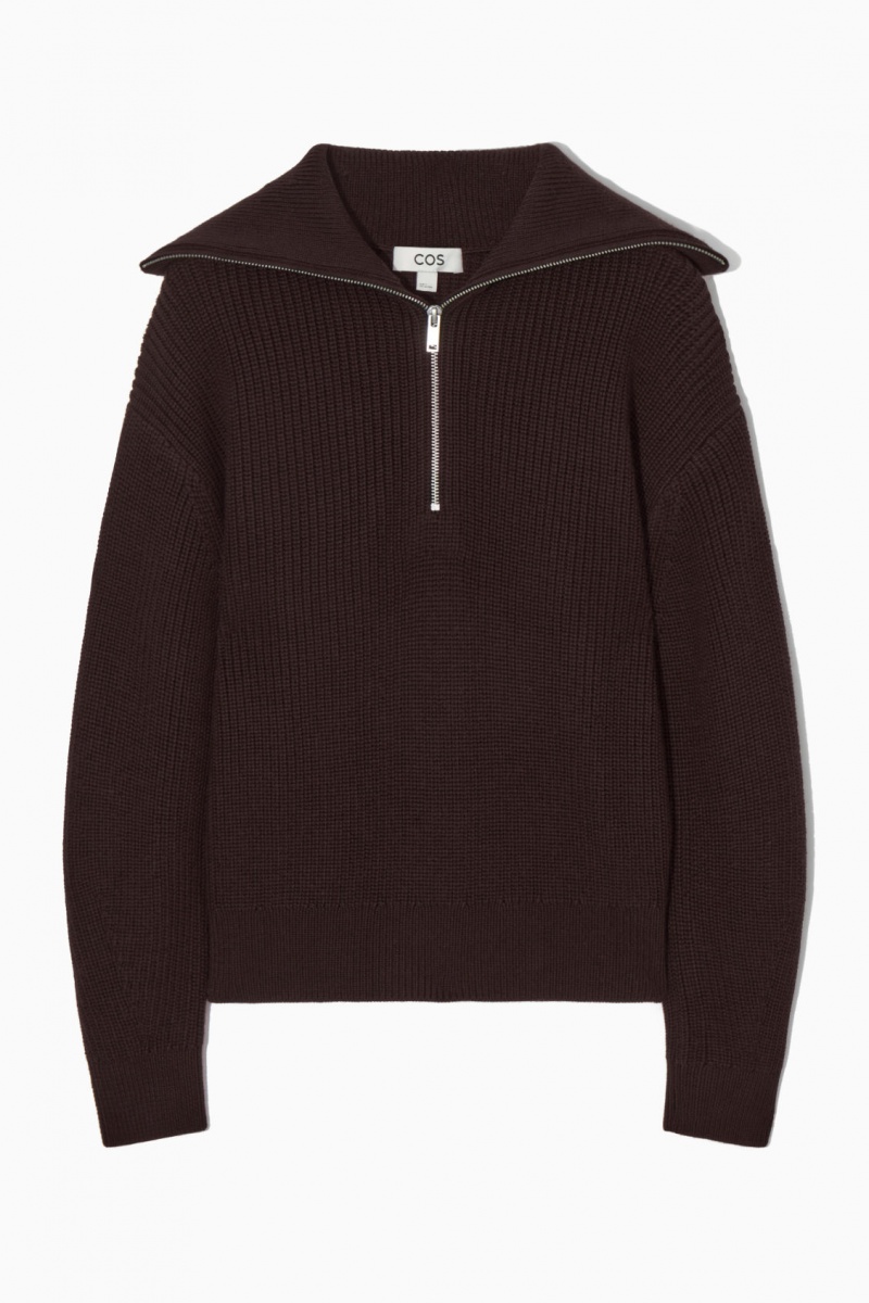 Dámské Svetry COS Vlna And Bavlněné Half-Zip Tmavě Hnědé | ESNW-57893