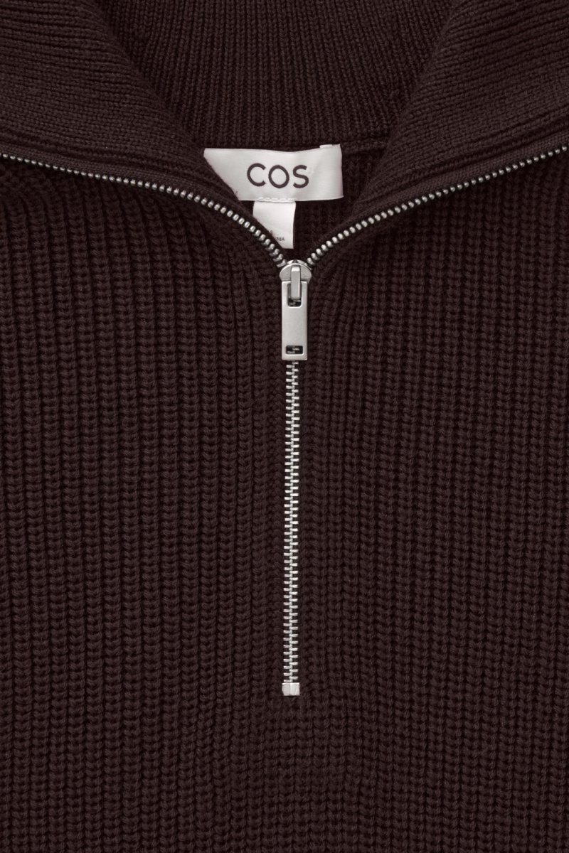Dámské Svetry COS Vlna And Bavlněné Half-Zip Tmavě Hnědé | ESNW-57893