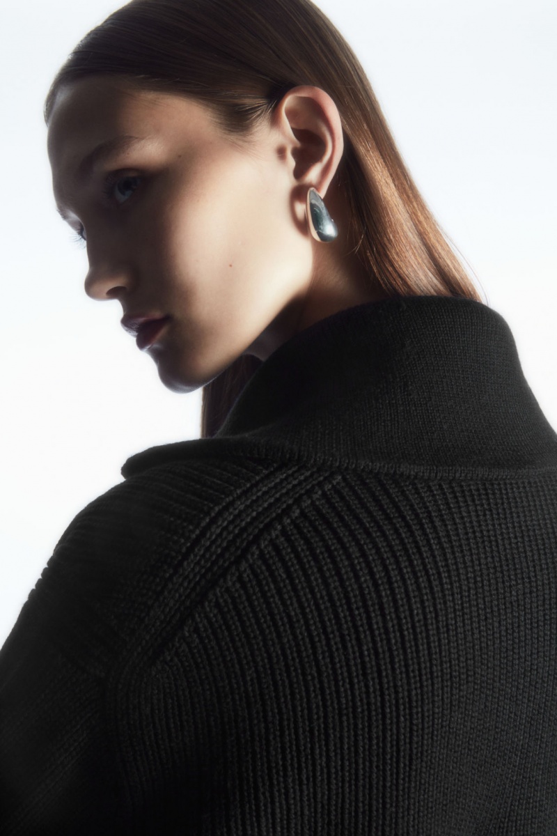 Dámské Svetry COS Vlna And Bavlněné Half-Zip Černé | ONBL-28743