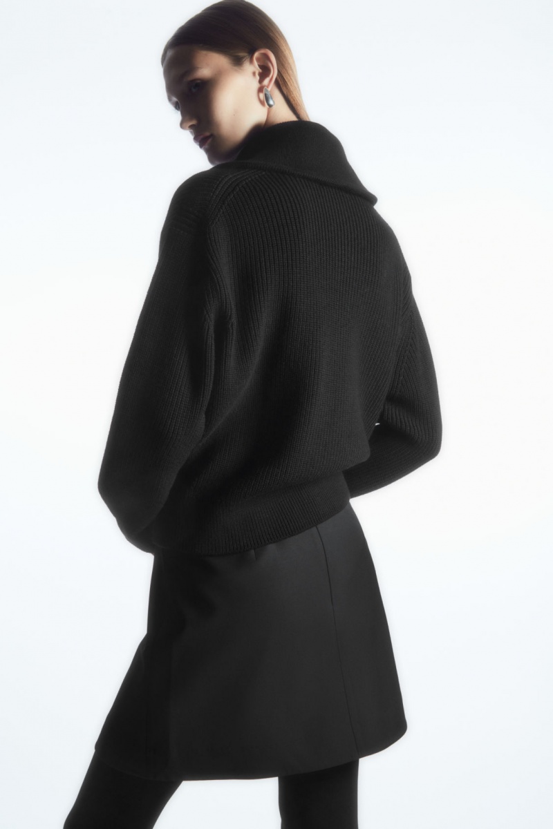 Dámské Svetry COS Vlna And Bavlněné Half-Zip Černé | ONBL-28743