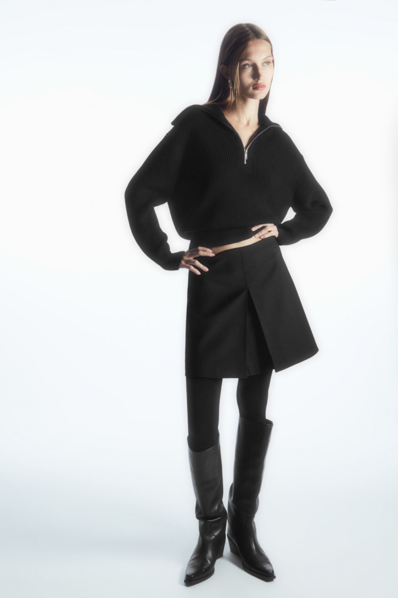 Dámské Svetry COS Vlna And Bavlněné Half-Zip Černé | ONBL-28743